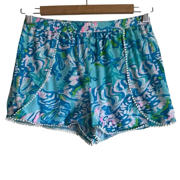 Lilly Pulitzer Girls Boho Colorful Tropical Summer Shorts Pom Pom Trims XL 12-14 - Picture 1 of 13